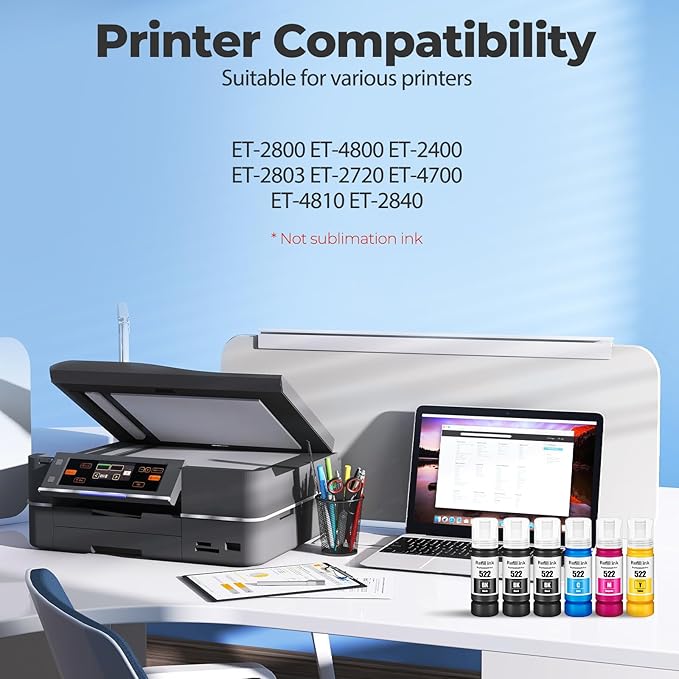 Compatible for EPT522 Ink Refill Bottles ET-2800 ET-4800 ET-2400 ET-2803 Compatible for Eco Tank EPT522 Ink Bottles Use for Eco Tank ET-2400 ET-2720 ET-2800 ET-2803 ET-4800 ET 2800 ET 4800 Printers
