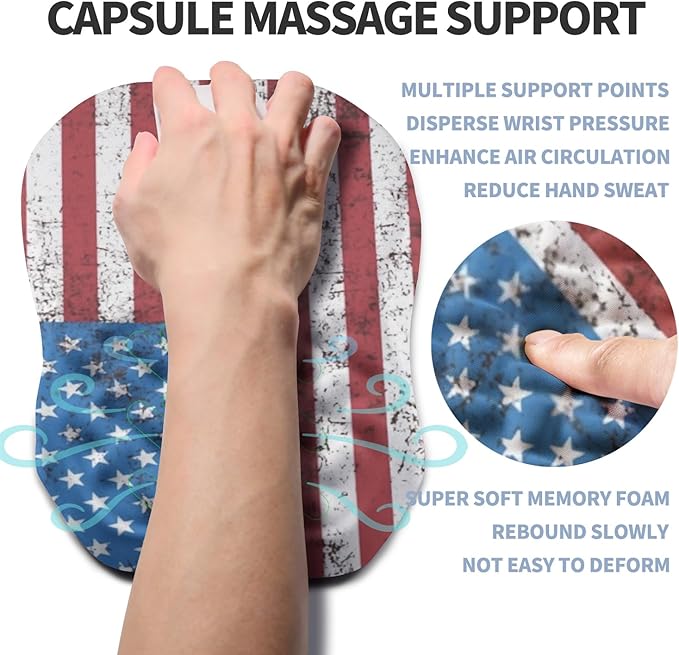 Gleamtide Ergonomic Raised Mouse Pad Wrist Support with Bilateral Slope Memory Foam Mousepad for Wrist Rest and Carpal Tunnel Pain Relief 11.8x7.9〃National Flag