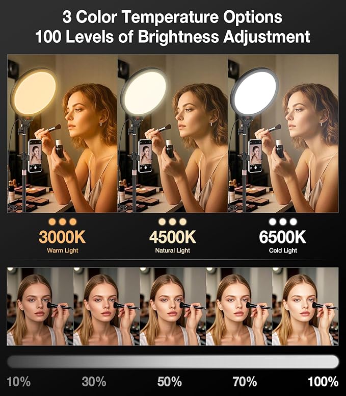 Moko LED Ring Light for Desk, 10" Full-Screen Desk Ring Light with Stand, Dimmable Zoom Lighting for Computer, Desk Light for Video Recording, Video Calls, Live Streaming, TikTok, Makeup
