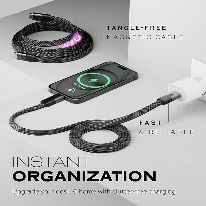 Statik MagStack Slim Pro - USB C to USB C Cable, Magnetic Anti Tangle Flat Type C Charger Fast Charging Cord, Magnetic Charging Cable, Compatible with iPhone, iPad & Android, 100W 6FT