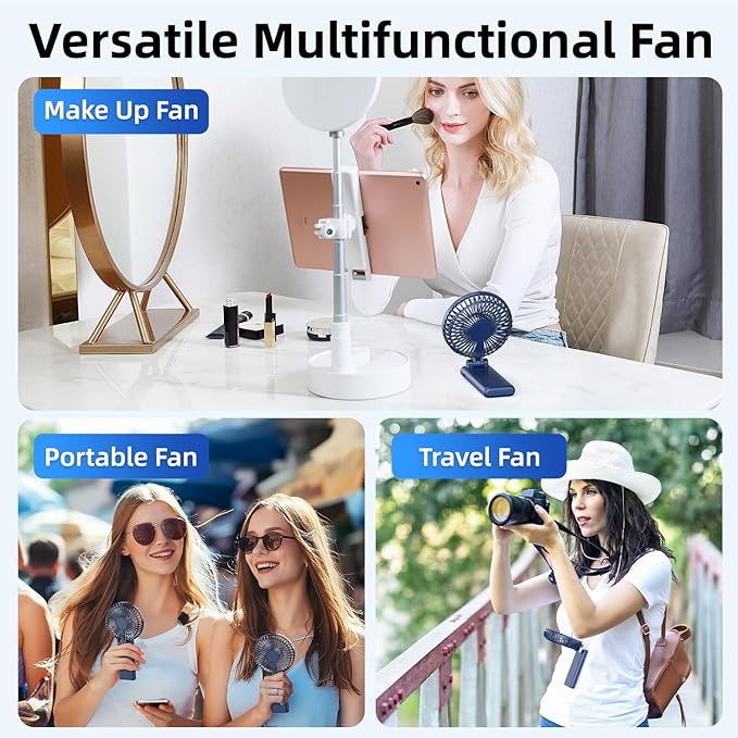 WITHOUSE 【SUPER THIN】 Portable Handheld Fan, 2025 Upgraded Strong Airflow, 20Hrs Runtime, 5000mAh, 180° Foldable, 5 Speeds, 3-IN-1 Mini Hand/Desk/Neck Fans, Travel Essentials Gifts for Women, Men