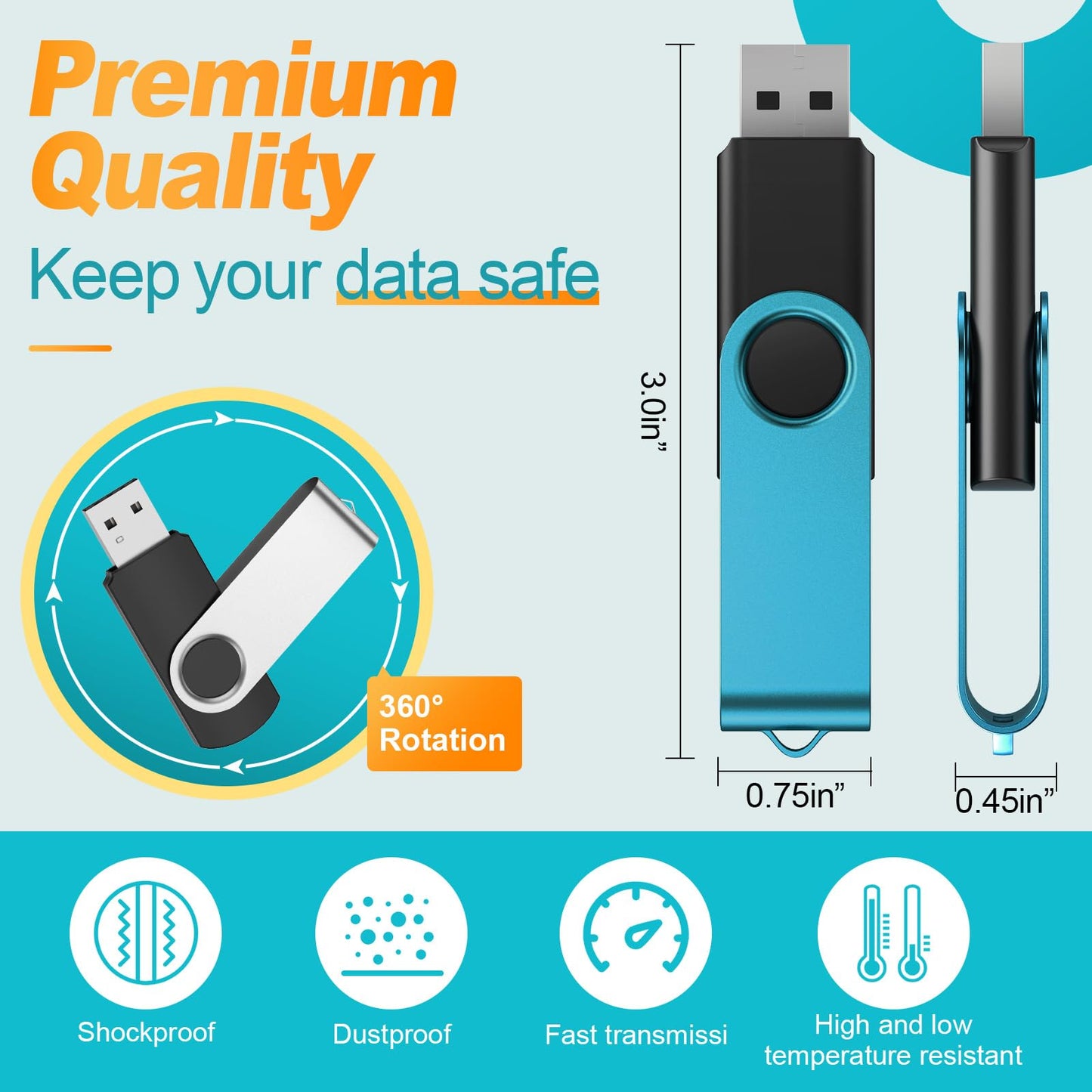 Kepmem 10 Pack Thumb Drive 32GB Flash Drives Bulk, Metal Swivel USB Drive 3.0 Memory Stick 32 Giga Pen Drive Colorful Jump Drive 32 GB Zip Drive with Multicolor Lanyards for Data Storage and Transfer