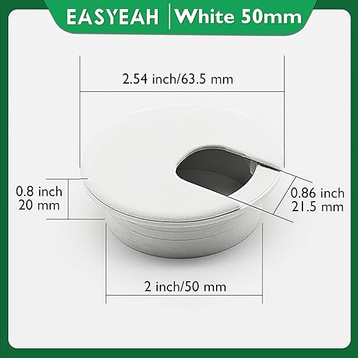 EASYEAH 2 Pcs Desk Grommet 2" / 50 mm, Desk Cord Hole Cover, Cable Grommet ABS Plastic, Desk Hole Grommet for Home & Office Pc, Detachable Cable Cord Organizer-White
