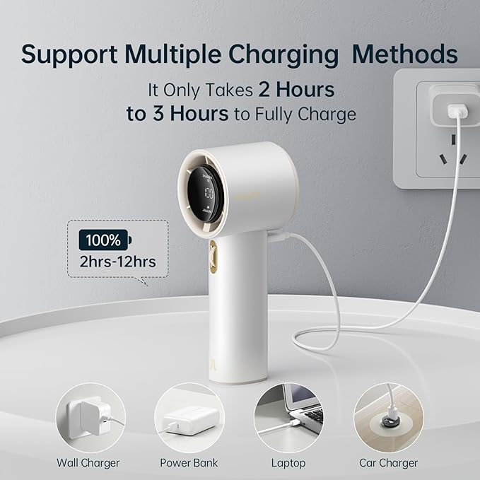 JISULIFE Handheld Fan Pro1S - Next-Gen Airflow: Up to 12h Runtime, Pearlescent ABS - Elegant Strength, 1-100 Speed Scroll Wheel, 3600mAh-Portable Fan for Travel, Gifts for Women Men(Cloud White)