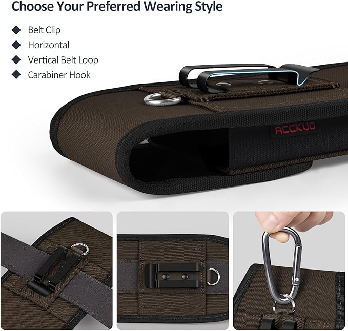 ACCKUO Phone Holster for Belt with Metal Clip and Magnetic Closure Compatible with iPhone 17 Pro Max, Galaxy S26/S25/S24/S23/S22/S21/S20 Ultra A17 A16 A26 A36 for Everyday Protection, XL-Coffee