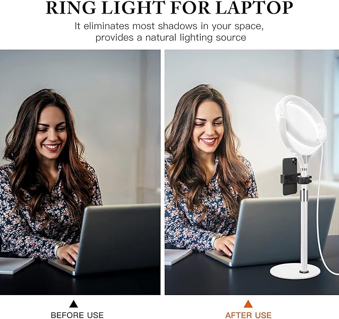 8 inch Desk Ring Light with Stand, Adjustable Zoom Lighting for Computer, Circle Light for Video Conference, Zoom Calls, Virtual Meeting, Video Recording, Streaming, Podcast