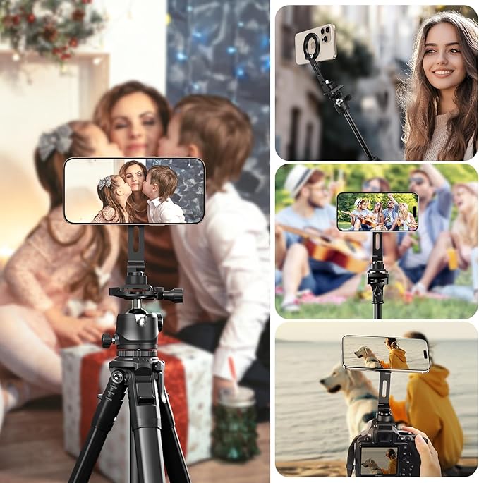 elitehood Magsafe Tripod Mount with Cold Shoe & Arca Port & 1/4" Thread, Aluminum Magnetic iPhone Tripod Mount Adapter for Camera, Adjustable Camera Phone Holder Attachment for iPhone & Smartphone