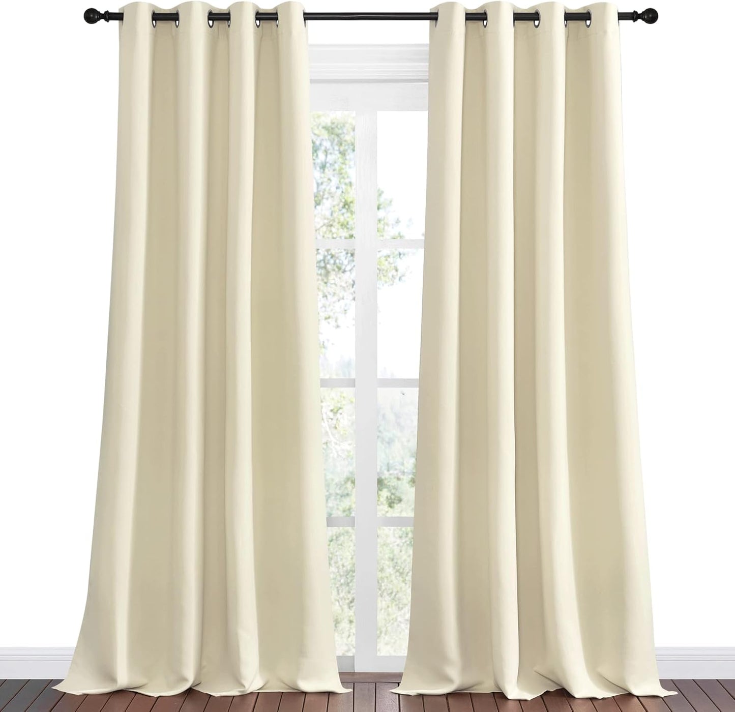 NICETOWN Beige Room Darkening Curtains - 90" Long | Total Privacy Drape Panels for Boho Farmhouse Decor (Set of 2, 55" Wide)