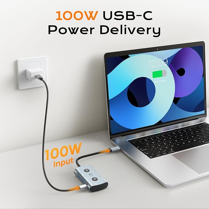 AI Laptop Docking Station with Dual 4K Monitor, Language Translator & Voice Transcription Dock, TOPOINT 7-in-1 USB C Hub 100W PD Charging for MacBook Dell HP, Home Office Remote Work Business Travel
