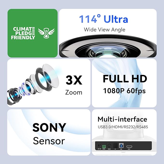 Tenveo 3X Optical Zoom PTZ Conference Room Camera, USB3.0/HDMI FHD 1080P 60FPS, for Video Conferencing Business Meeting Live Streaming Church Services Worship Events Education Zoom Teams OBS