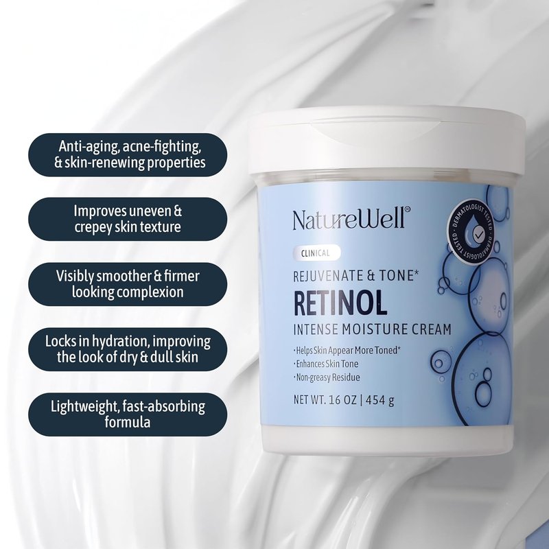 Nature Well Clinical Retinol & Collagen Peptide Moisturizing Cream Bundle - 16oz & 10oz | Rejuvenate, Hydrate, Smooth Skin