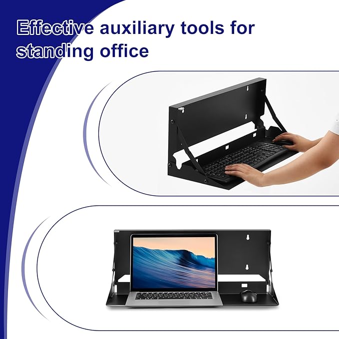 Otoolling 1 Pcs 24 Inch Keyboard Wall Mount Foldable Fits Standard Computer Keyboard Mouse Stand Tray Organizer for Small Offices Apartments, Easy Installation with 4 Screws (Black)