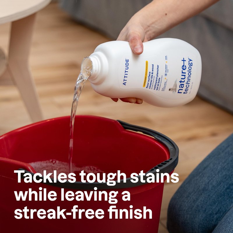 ATTITUDE Floor Cleaner, EWG Verified, Streak-Free, Vegan & Plant-Based for Tile, Wood & Laminate Floors, Citrus Zest Scent, 35.2 Fl Oz