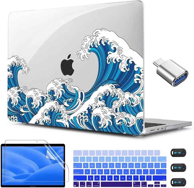 CISSOOK Wave Case for MacBook Air 13.6 inch 2026 2025 2024 2023 2022 Release, Ocean Hard Shell Cover for MacBook Air 13.6 A2681 A3113 A3240 A3449 M2 M3 M4 M5 Chip with Keyboard Cover - Great Wave