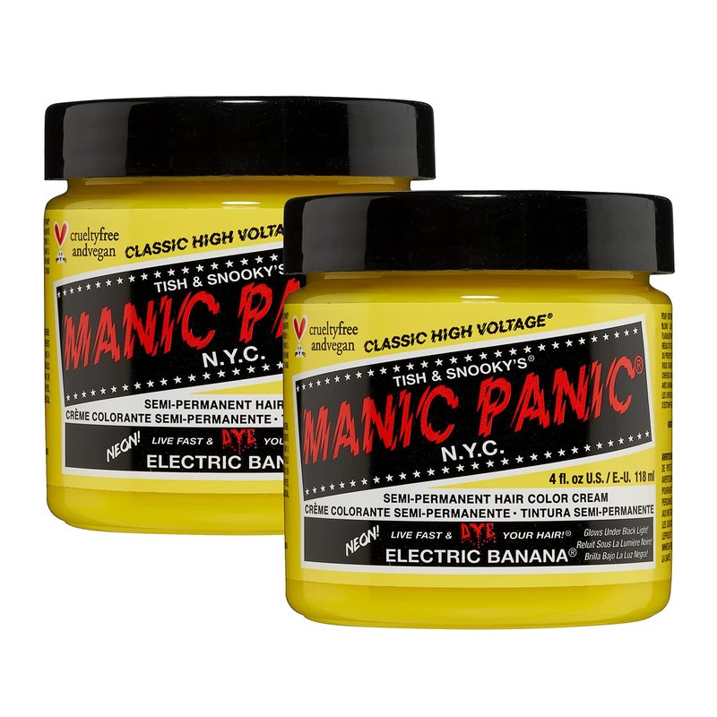 MANIC PANIC Classic Electric Banana Semi Permanent Hair Color - Bright Neon Yellow Hair Dye for Women & Men That Lasts 4-6 Weeks - Vegan, Ammonia & Cruelty-Free - Create & Mix Custom Shades (4oz/2pk)