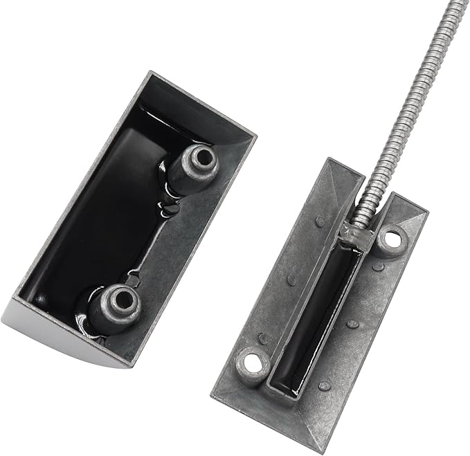 FOCMKEAS Magnetic Reed Switch Wired Surface Mount Normally Closed NC Contact Sensor Alarm Magnetic Door Switch with 2 Wires, Zinc Alloy Sliver, OC-59