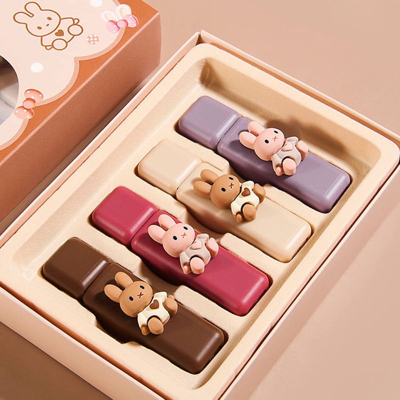 Domality 4pcs Bunny Rabbit Flavor Lip Gloss Set for Lips & Cheeks, 4 Colors Matte Velvet Mousse Liquid Lipstick, Soft Lightweight Smooth Lip Mud, Long Lasting Waterproof Lip Makeup Kit