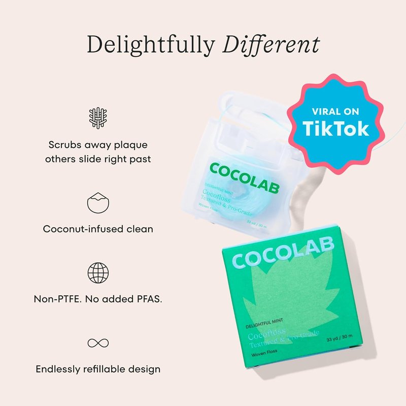 Cocofloss Expanding Woven Dental Floss Refill - Waxed Mint Tooth Floss for Daily Oral Care | Vegan, 3 Pack