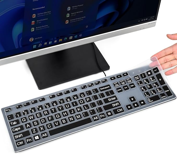 Keyboard Cover with Large Letters for DELL KB216 KB216b KB216t KB216d KB216p KM636 Wired & Wireless Keyboard, Dell Inspiron Desktop 24" 27" 5400 5490 7790 3475 3670 7450 7050 Keyboard Protector,Black