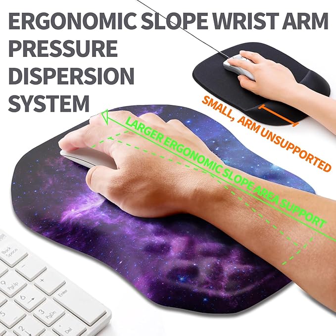 Armanza Ergonomic Slope Mouse Pad Wrist Support, Wrist Rest Mousepad for Carpal Tunnel Pain Relief with Massage Bulge and Slow Rebound Memory Foam (12x8 inch, Galaxy)
