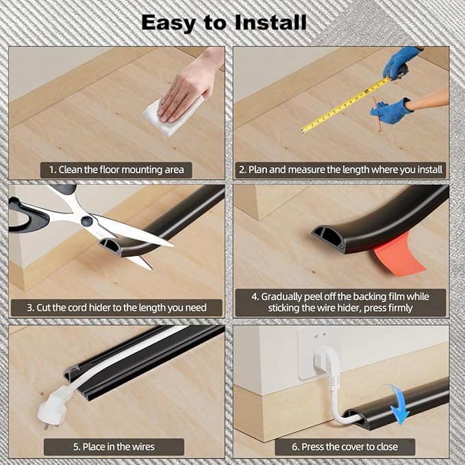 Kneelisa 6FT Side-Open Extension Cord Covers for Wires on Floor,Silicone Power Cable Protector Cord Hider Management Strip,Hide Electric Wire on Carpet,Chord Runner Protective Safety,Brown