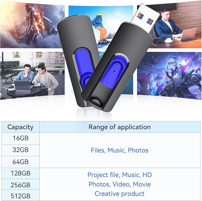 JUANWE 256GB USB Drive, Thumb Drive USB 3.0 Flash Drive USB Storage Flash Drive 256 GB, Retractable Slide Jump Drive for Expand Capacity & Data Storage