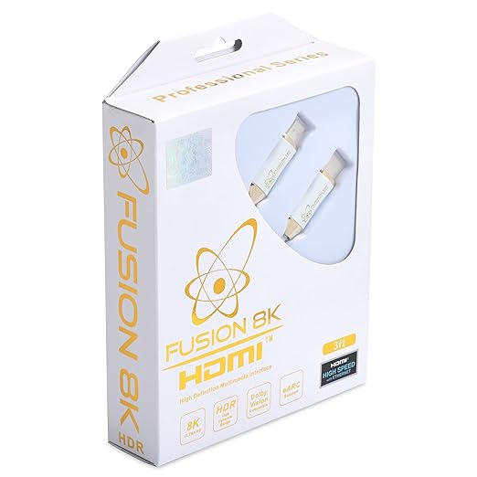 Fusion8K White HDMI 2.1 Cable 3ft - Certified 48Gbps 8K@60Hz 4K@120Hz 10K | HDR Dolby Vision eARC | Braided Cord for PS5 Xbox Series X Apple TV 4K