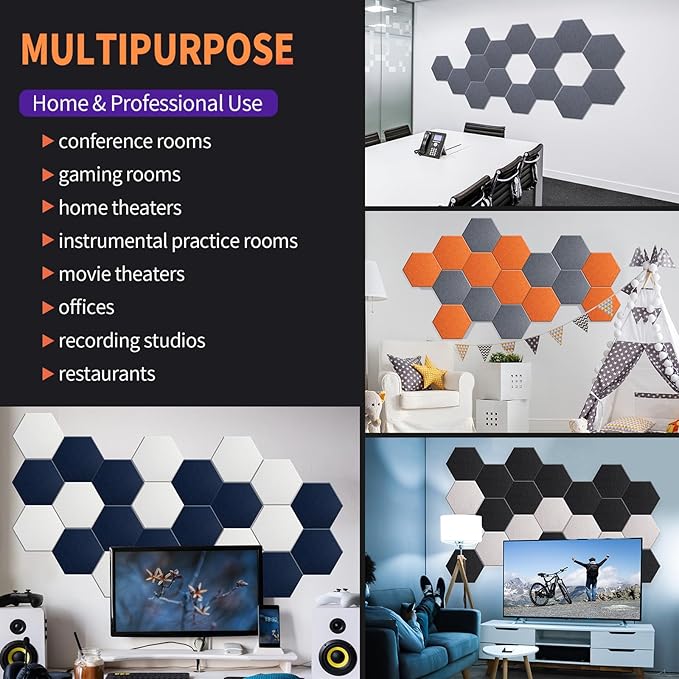 Mollywell Hexagon Acoustic Panels, Deep Blue, 8 Pack, 14x12 in