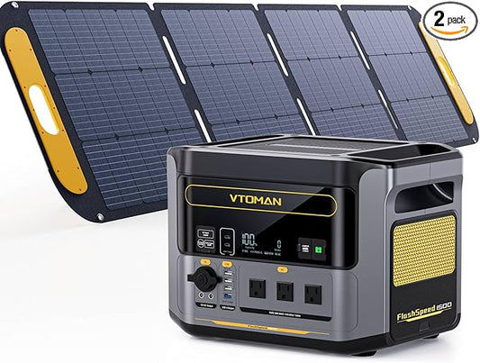 VTOMAN FlashSpeed 1500 Portable Power Station with 200W Pro Solar Panel - 1548Wh/1500W(3000W Peak) Solar Generator with LiFePO4 Battery, 100W USB-C, 60 Min Fast Charging 0-80% for Camping, Emergency