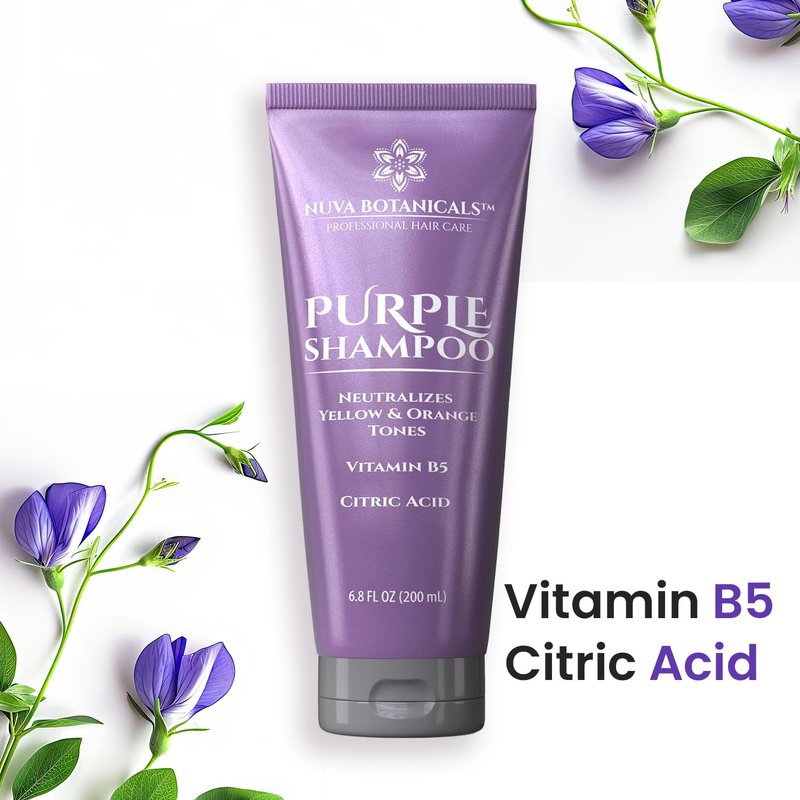 Nuva Botanicals Purple Shampoo for Blondes - Shampoo for Gray Hair for Women Removes Brassy Tones from Hair - Blonde Shampoo with Vitamin B5 - Hair Toner for Bleached Hair 6.8fl oz