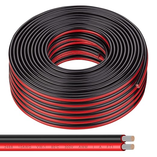 Shirbly 10 Gauge Wire 100FT Tinned Copper Wire-2 Conductor Parallel Wire Insulated Stranded Wire for Solar Panel Car Audio Automotive Low Voltage Electrical Wire for LED Lighting (10AWG 100FT)