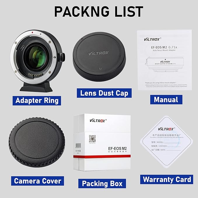 VILTROX EF-EOS M2 Lens Adapter Reducer Speed Booster 0.71x Auto Focus EF to EFM Lens Mount Adapter Compatible with Canon EF Lens to EF-M Mount Mirrorless Camera EOS M M2 M3 M5 M6 M10 M50 M100