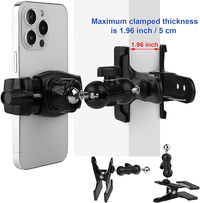 Mippko Clamp Phone Stand Holder for Guitar Head/Desk/Table/Glass/Baffle/Easel,Guitar Head Phone Mount,360°Adjustable Aluminium Alloy Arm Compatible with iPhone/Nexus/HTC/LG/Huawei/Smart Phones