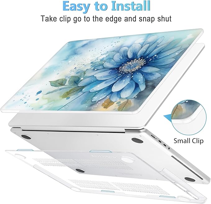 Mektron Case for 2026 M5 MacBook Pro 16 inch A3429 A3428 M4 A3403 A3186 M3 A2991 M2 A2780 M1 A2485 (2021-2025) Pro/Max with Liquid Retina XDR, Hard Shell Plastic Laptop Cover, Watercolor Blue Flower