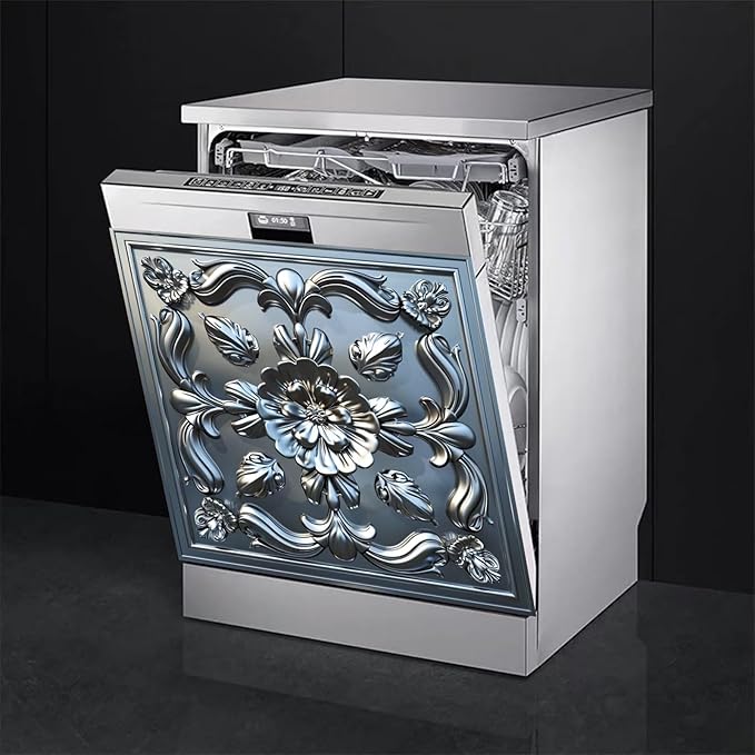 Stainless Steel Flower Pattern Dishwasher Magnetic Cover 3D Effect Decorate Panel Decal for Refrigerator Fridge Magnet Beautiful Flowers Magnets for Kitchen Home 23"x26"