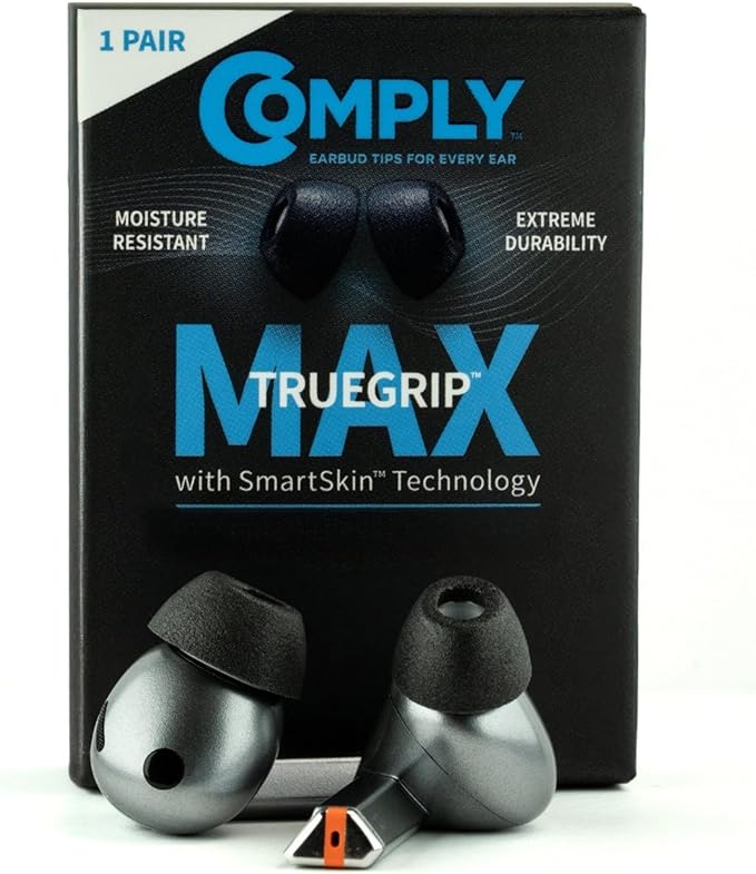 Comply TrueGrip MAX | Premium Memory Foam Replacement Earbud Tips for Samsung Galaxy Buds4 Pro & Buds3 Pro | Long-Lasting Comfort, Secure Fit, Noise Isolation | Black (Large) (1 Pair)
