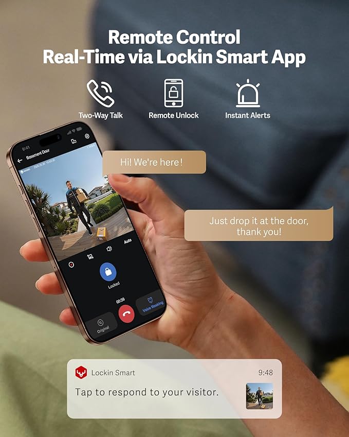 Lockin Venoris Plus - All-in-One Smart Lock for Front Door - Palm Vein & Fingerprint Keyless Entry - 2K 180° Ultra-Wide Camera, Night Vision, Built-in WiFi & 8GB Storage - No Monthly Fee