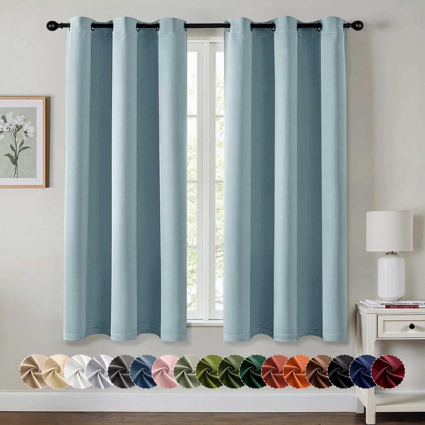 MIULEE Slate Blue Blackout Curtains - Thermal Insulated Room Darkening Drapes | 63 Inches Long, 2 Panels