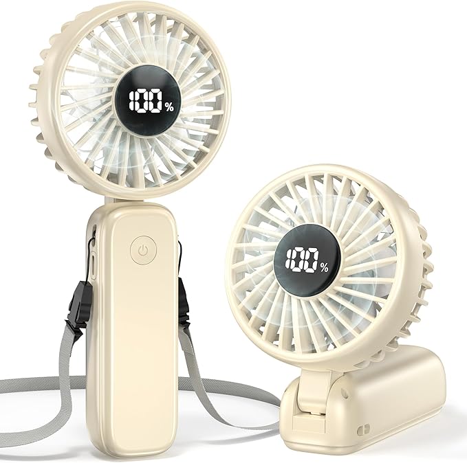 Handheld Fan Foldable, 5000mAh Rechargeable Hand Fans with Powerful Cooling, 4 Speeds, LED Display, Portable Fan for Travel,Concerts,Makeup,Lash,Outdoor Events,Gifts Women