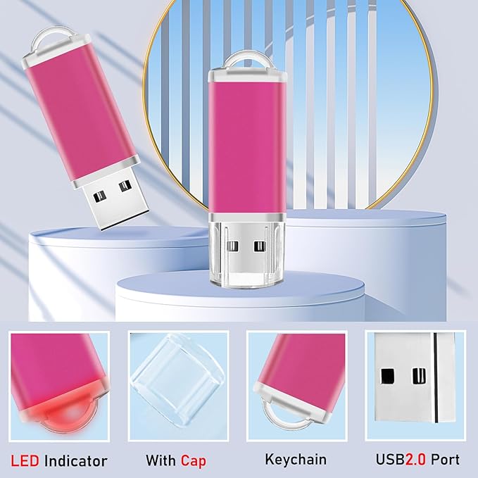 2GB USB Flash Drive 1 Pack Nicepicten Thumb Drives Zip Drive USB 2.0 Jump Flash Drive Memory Stick 2GB with Lanyards (Pink)