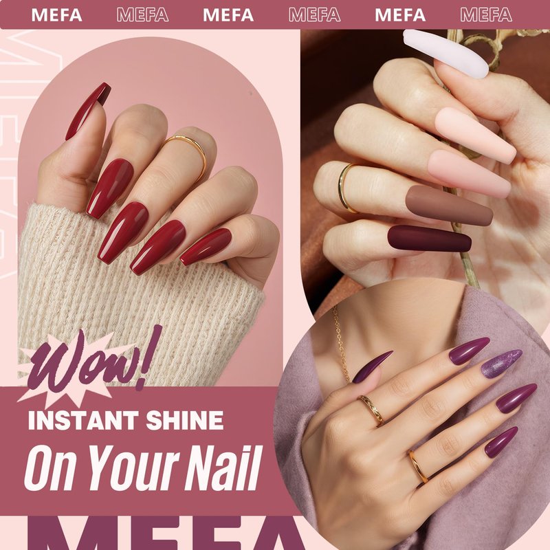 MEFA 19 Pcs Gel Nail Polish Kit with U V Light, 12 Colors Burgundy Red Polish Set Champagne Gold Glitter Nail Polish Soak Off Purple Manicure Tools Beginners Salon Nails Art DIY for Women