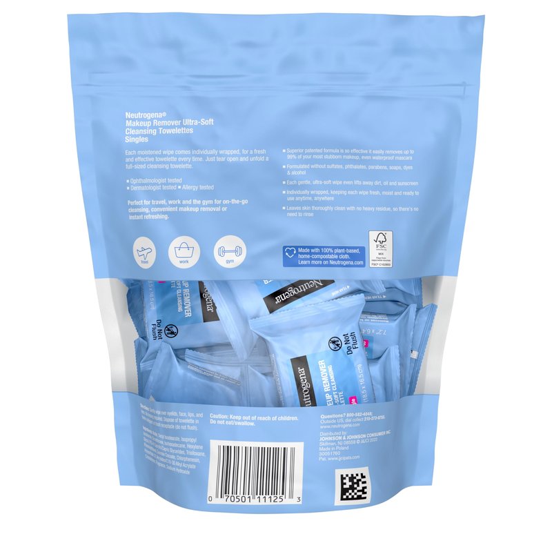 Neutrogena Makeup Remover Wipes, Daily Single Face Cleansing Towelettes, Makeup Removing Cleansing Wipes Removes Dirt & Oil, Alcohol-Free Face Towelettes, 20 ct
