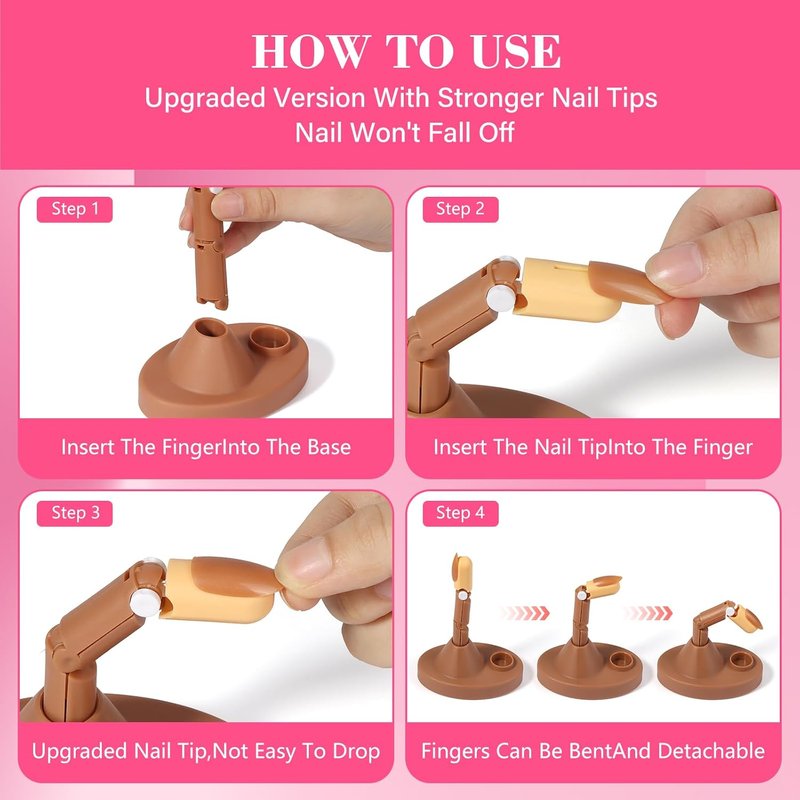 Acrylic Practice Fingers - 3PCS Fake Hands for Nail Training | Includes 200PCS Brown Nail Tips