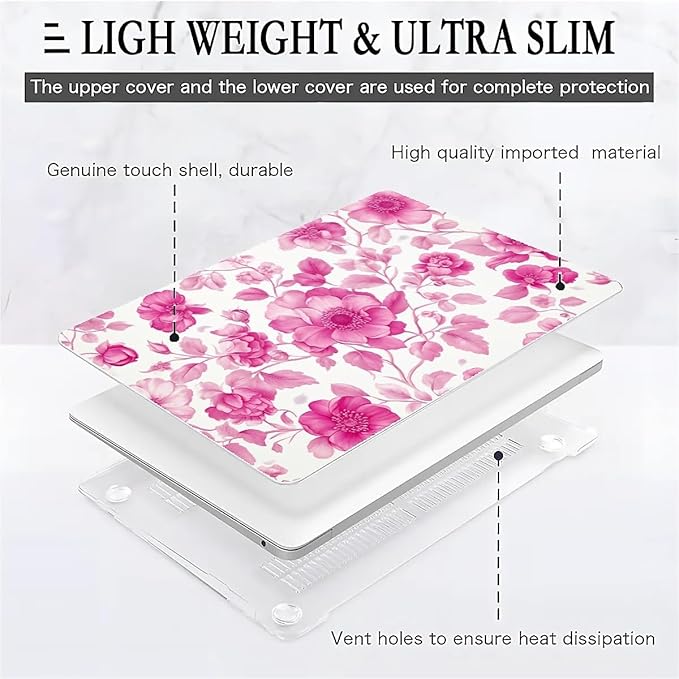 COTAIL Compatible with MacBook Air 13.3 13.6 Inch Case 2022 2021 2020 2019 Plastic Hard Shell Case Cover,13.6 Air (A2681) M2 2022, Pink Vintage Floral