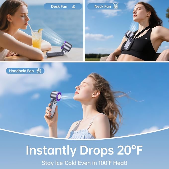 Coolhill Handheld Portable fan with Turbo Cooling - Hand Held Fan Rechargeable, 1-199 Speeds, Up to 12Hrs Battery Life, Powerful Mini Personal fan for Travel, Outdoor, Beach & Makeup