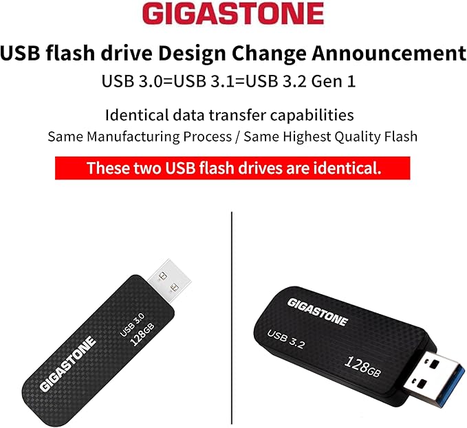 GIGASTONE 128GB USB 3.2 Flash Drive 5-Pack, 100MB/s High-Speed Data Transfer, Carbon Fiber Design, Retractable