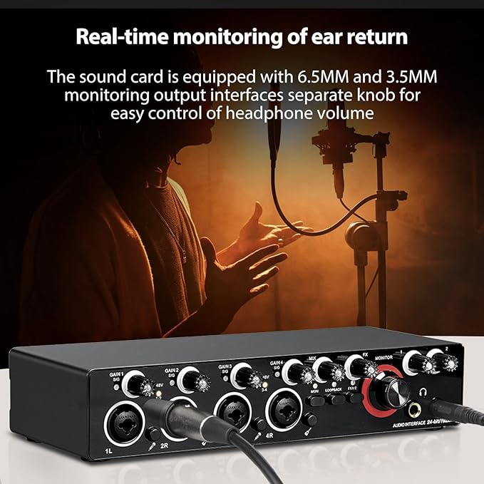 Summina 4 Channels Sound Card Computer Audio Interface, 4-in 4-out for Professional Recording of Live Streaming Karaoke, Driver Free USB Audio Interface