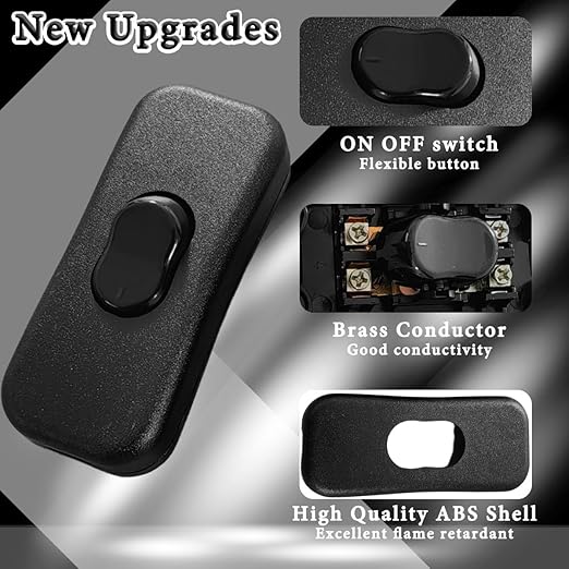 MKBKLLJY 6PCS Inline Cord Switch AC 250V 2A Appliance Switch Replacement Button Control Rocker ON Off DPST with Cross Screwdriver Screw, for Bedroom Table Lamp Desk LED Lights OJ-318 Black