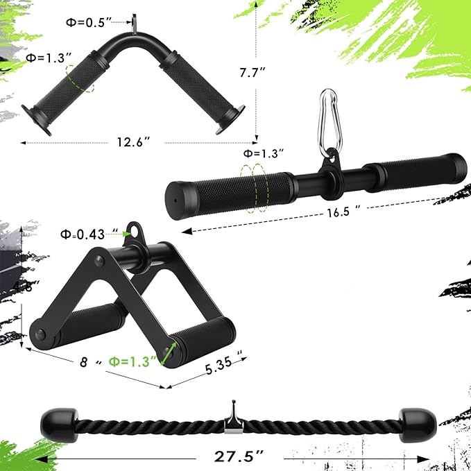 Cable Machine Attachment LAT Pulldown Attachments Cable Machine Accessories for Home Gym Weight Workout (Black-4)