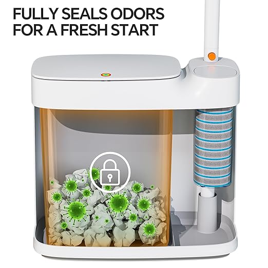 White Plastic Mini Trash Can, Toilet Cleaner Stick, Toilet Brush Holder, 36 Refills and 5 Rolls of Trash Bags, 2-Gallon Trash Can with Pop-Out Lid, Suitable for Bathrooms and Small Toilets.